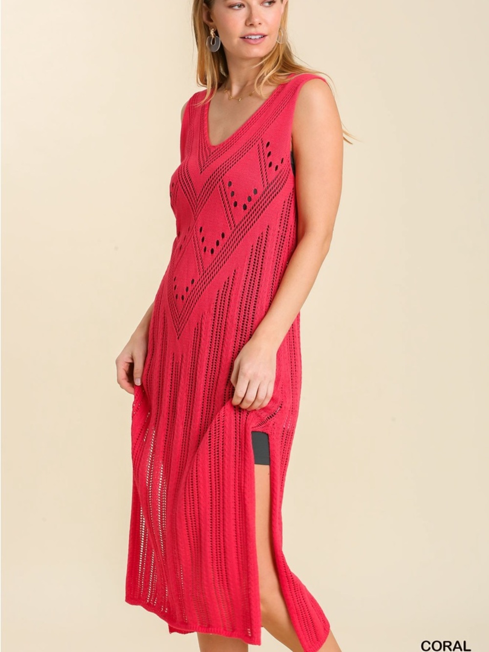 Umgee coverup Sweater Knit V-Neck Slip Dress with Side Slits